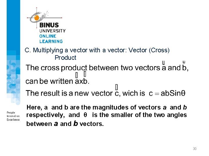 C. Multiplying a vector with a vector: Vector (Cross) Product Here, a and b