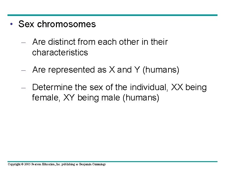  • Sex chromosomes – Are distinct from each other in their characteristics –