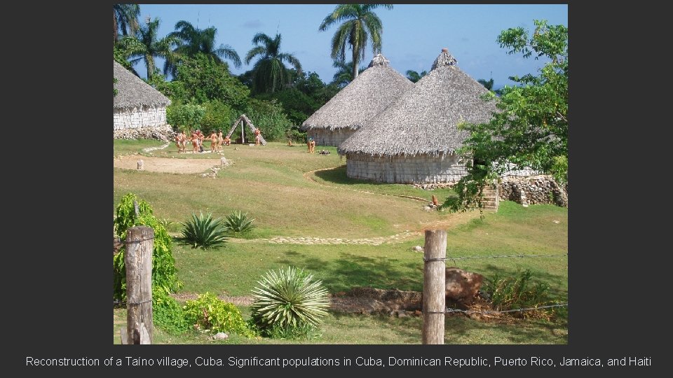 Reconstruction of a Taíno village, Cuba. Significant populations in Cuba, Dominican Republic, Puerto Rico,
