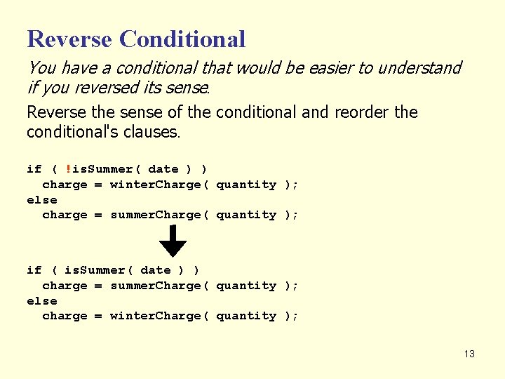 Reverse Conditional You have a conditional that would be easier to understand if you