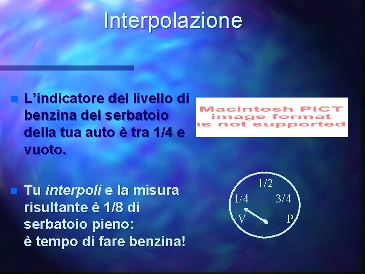 Interpolazione n n L’indicatore del livello di benzina del serbatoio della tua auto è