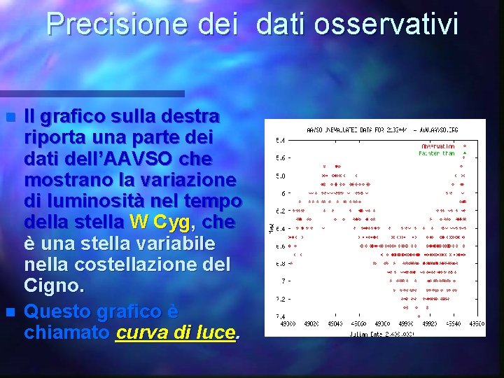 Precisione dei dati osservativi n n Il grafico sulla destra riporta una parte dei