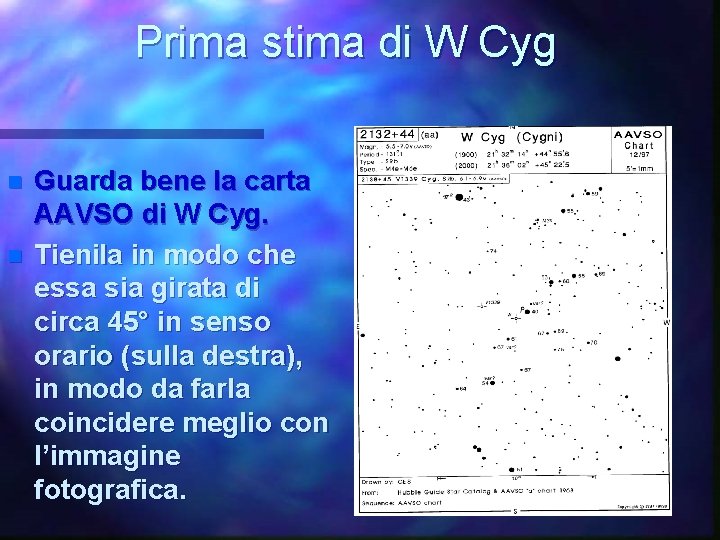 Prima stima di W Cyg n n Guarda bene la carta AAVSO di W