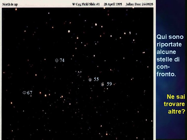 Qui sono riportate alcune stelle di confronto. 74 55 67 59 Ne sai trovare