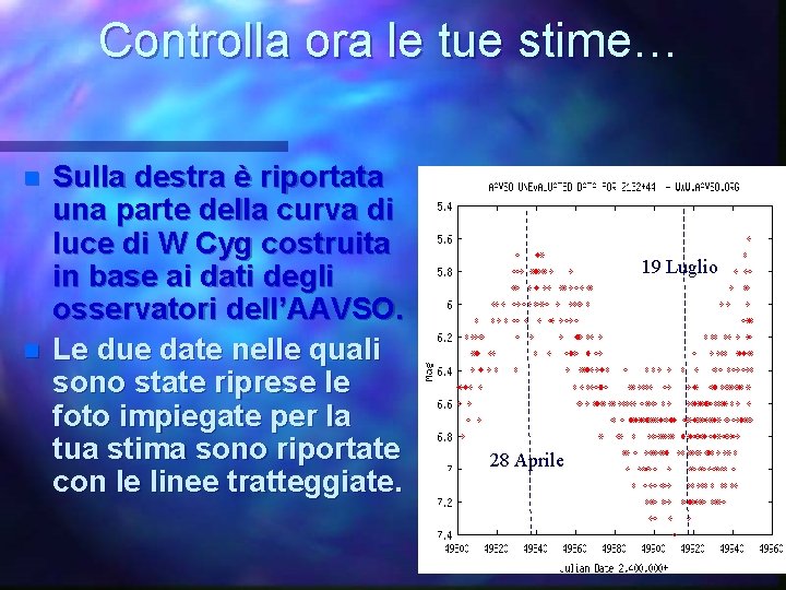 Controlla ora le tue stime… n n Sulla destra è riportata una parte della