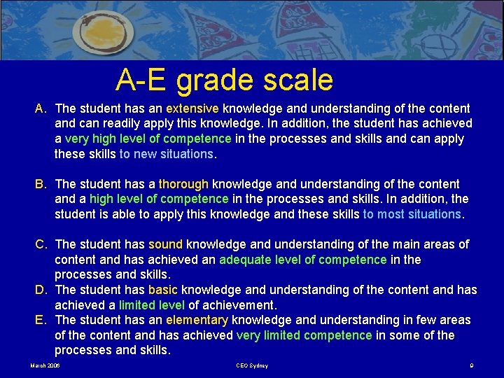 A-E grade scale A. The student has an extensive knowledge and understanding of the