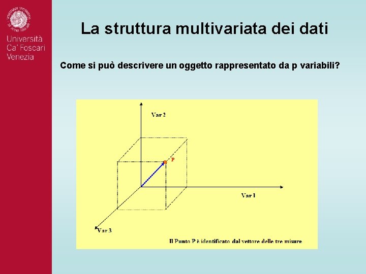La struttura multivariata dei dati Come si può descrivere un oggetto rappresentato da p La struttura multivariata dei dati Come si può descrivere un oggetto rappresentato da p