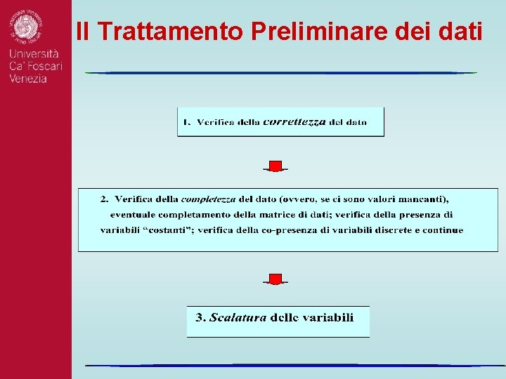 Il Trattamento Preliminare dei dati Il Trattamento Preliminare dei dati