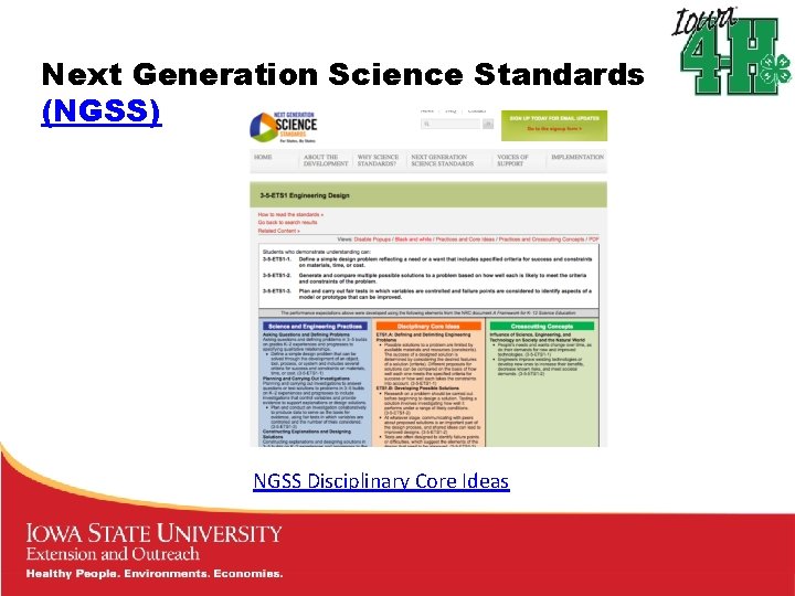 Next Generation Science Standards (NGSS) NGSS Disciplinary Core Ideas Next Generation Science Standards (NGSS) NGSS Disciplinary Core Ideas