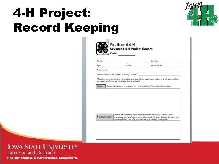 4 -H Project: Record Keeping 4 -H Project: Record Keeping