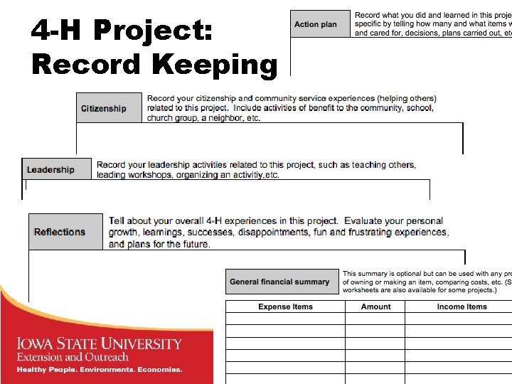 4 -H Project: Record Keeping 4 -H Project: Record Keeping