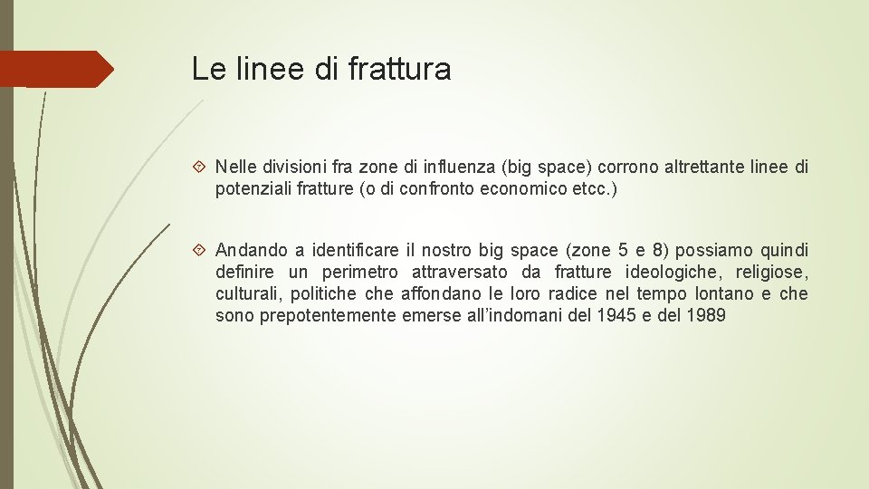 Le linee di frattura Nelle divisioni fra zone di influenza (big space) corrono altrettante