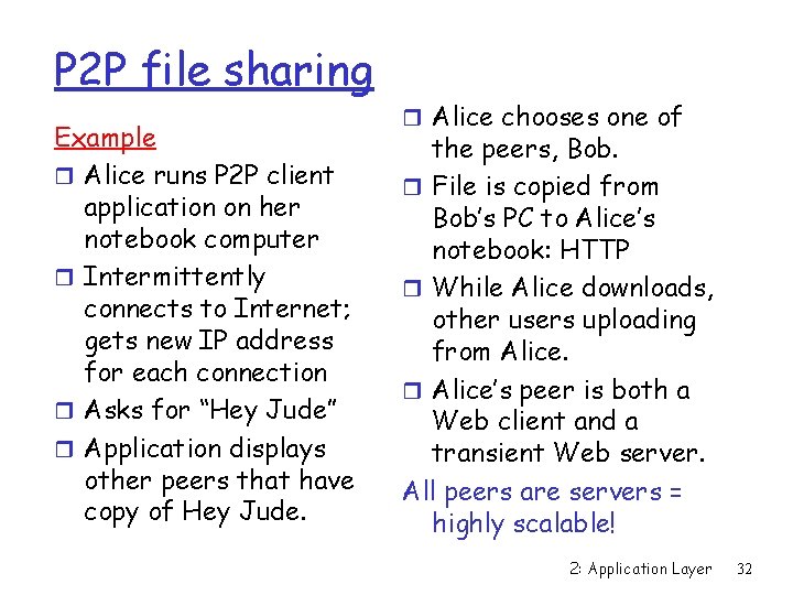 P 2 P file sharing Example r Alice runs P 2 P client application