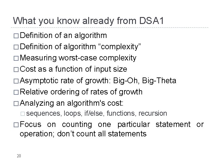What you know already from DSA 1 � Definition of an algorithm � Definition What you know already from DSA 1 � Definition of an algorithm � Definition