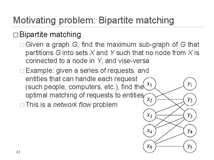 Motivating problem: Bipartite matching � Bipartite � Given matching a graph G, find the Motivating problem: Bipartite matching � Bipartite � Given matching a graph G, find the