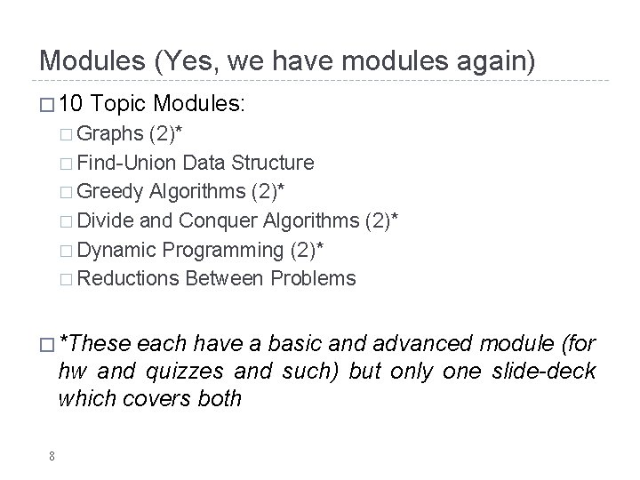 Modules (Yes, we have modules again) � 10 Topic Modules: � Graphs (2)* � Modules (Yes, we have modules again) � 10 Topic Modules: � Graphs (2)* �