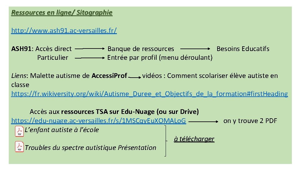 Ressources en ligne/ Sitographie http: //www. ash 91. ac-versailles. fr/ ASH 91: Accès direct