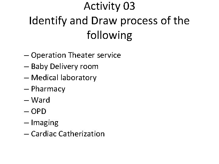 Activity 03 Identify and Draw process of the following – Operation Theater service –