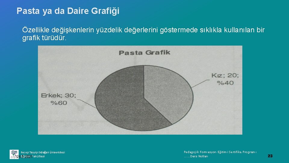 Pasta ya da Daire Grafiği Özellikle değişkenlerin yüzdelik değerlerini göstermede sıklıkla kullanılan bir grafik