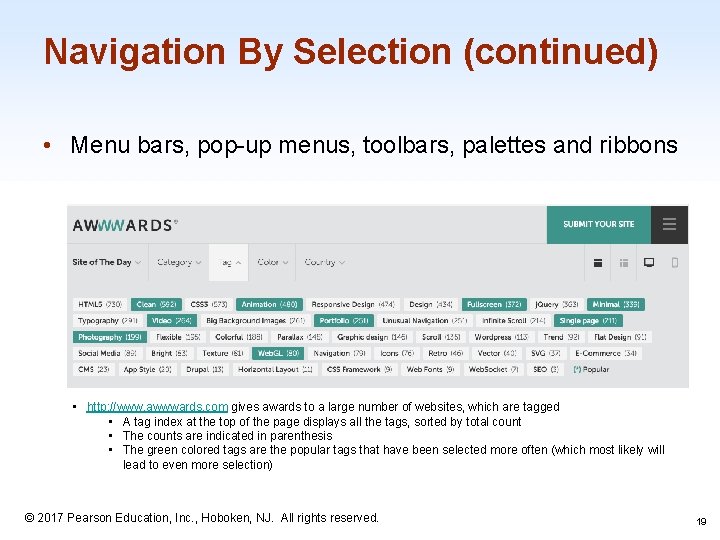 Navigation By Selection (continued) • Menu bars, pop-up menus, toolbars, palettes and ribbons •