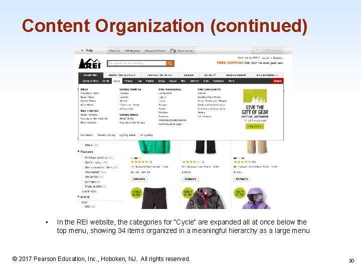 Content Organization (continued) • In the REI website, the categories for “Cycle” are expanded