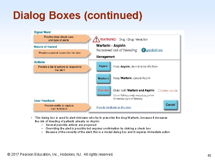 Dialog Boxes (continued) • This dialog box is used to alert clinicians who try