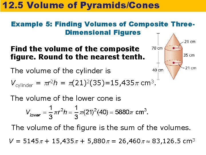 12. 5 Volume of Pyramids/Cones Example 5: Finding Volumes of Composite Three. Dimensional Figures
