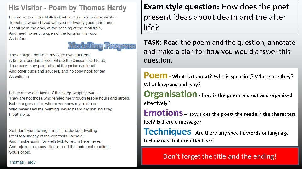 Exam style question: How does the poet present ideas about death and the after