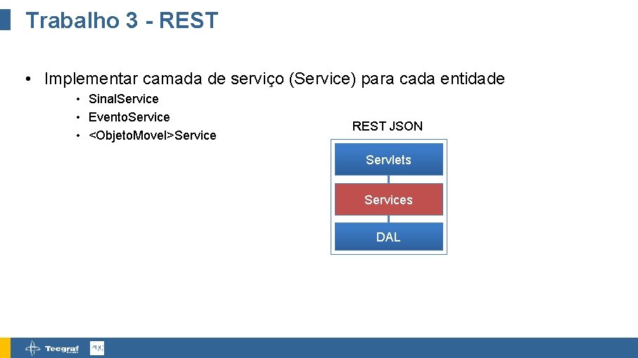Trabalho 3 - REST • Implementar camada de serviço (Service) para cada entidade •
