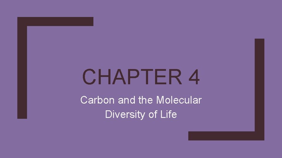 CHAPTER 4 Carbon and the Molecular Diversity of Life 