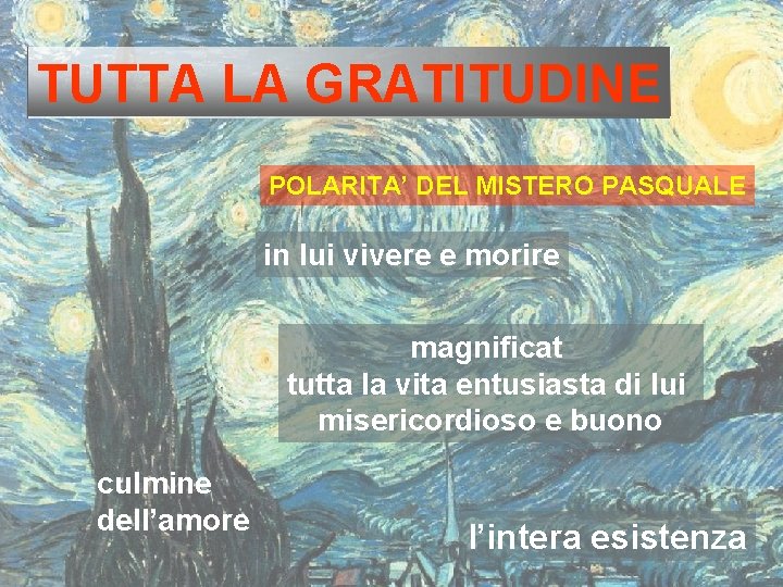 TUTTA LA GRATITUDINE POLARITA’ DEL MISTERO PASQUALE in lui vivere e morire magnificat tutta