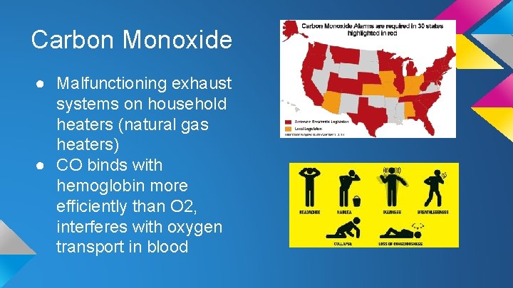 Carbon Monoxide ● Malfunctioning exhaust systems on household heaters (natural gas heaters) ● CO