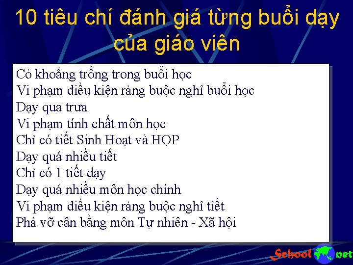 10 tiêu chí đánh giá từng buổi dạy của giáo viên Có khoảng trống