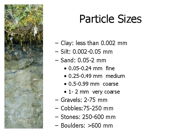 Particle Sizes – Clay: less than 0. 002 mm – Silt: 0. 002 -0.