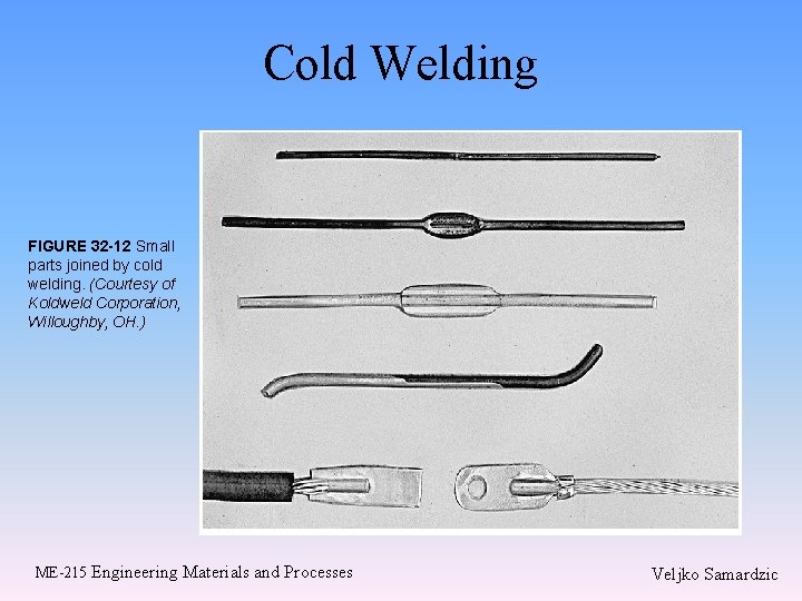 Cold Welding FIGURE 32 -12 Small parts joined by cold welding. (Courtesy of Koldweld Cold Welding FIGURE 32 -12 Small parts joined by cold welding. (Courtesy of Koldweld
