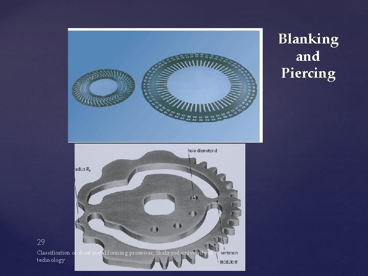 Blanking and Piercing 29 Classification of sheet metal forming processes, Shahrood university of technology