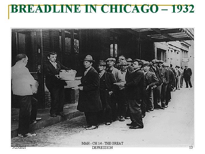 BREADLINE IN CHICAGO – 1932 5/25/2021 MAH - CH 14 - THE GREAT DEPRESSION