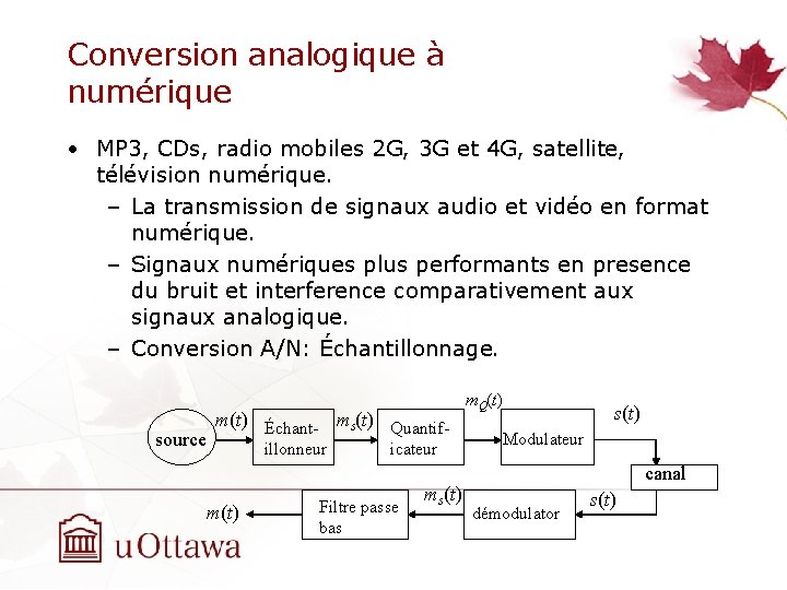 Conversion analogique à numérique • MP 3, CDs, radio mobiles 2 G, 3 G