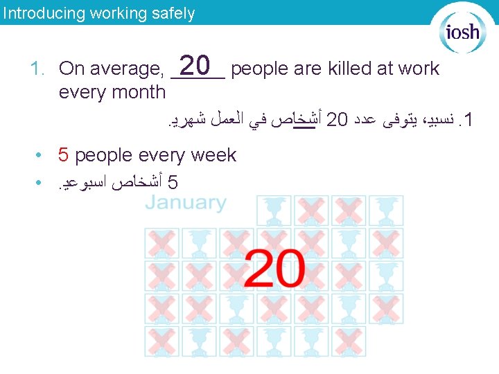 Introducing working safely 1. On average, _____ 20 people are killed at work every