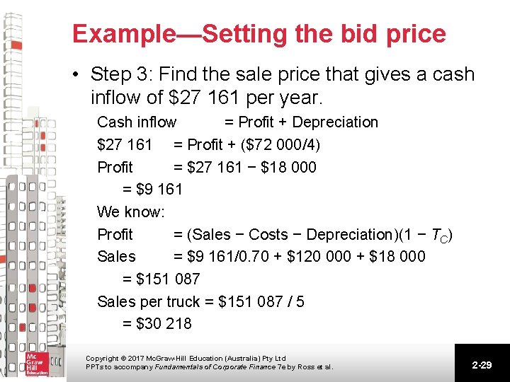 Example—Setting the bid price • Step 3: Find the sale price that gives a