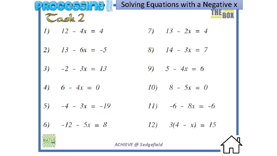 Solving Equations with a Negative x ACHIEVE @ Sedgefield Solving Equations with a Negative x ACHIEVE @ Sedgefield