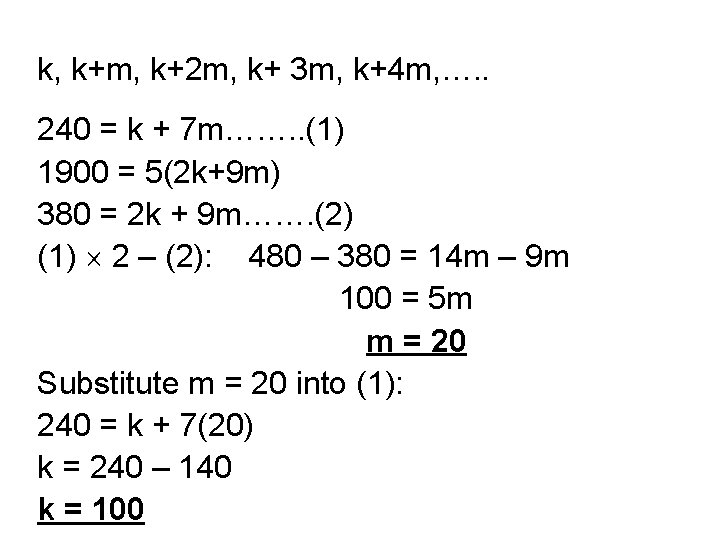 k, k+m, k+2 m, k+ 3 m, k+4 m, …. . 240 = k