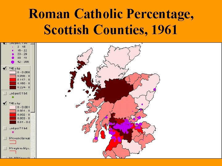 Roman Catholic Percentage, Scottish Counties, 1961 