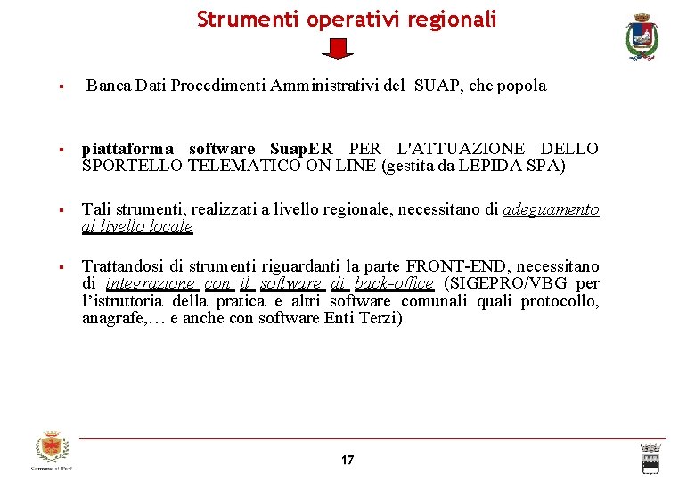Strumenti operativi regionali Banca Dati Procedimenti Amministrativi del SUAP, che popola piattaforma software Suap.