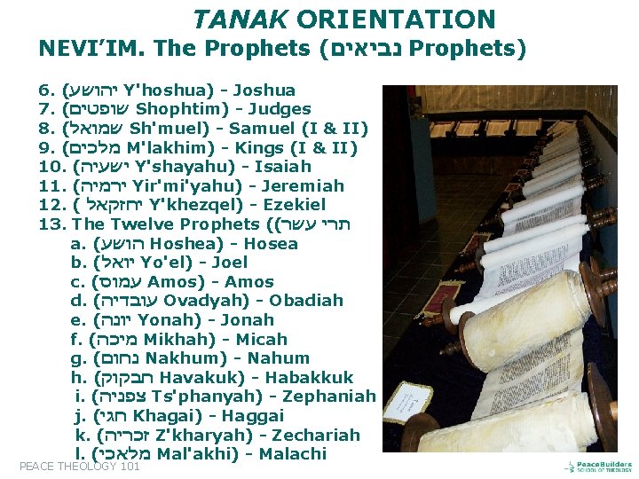 TANAK ORIENTATION NEVI’IM. The Prophets ( נביאים Prophets) 6. ( יהושע Y'hoshua) - Joshua