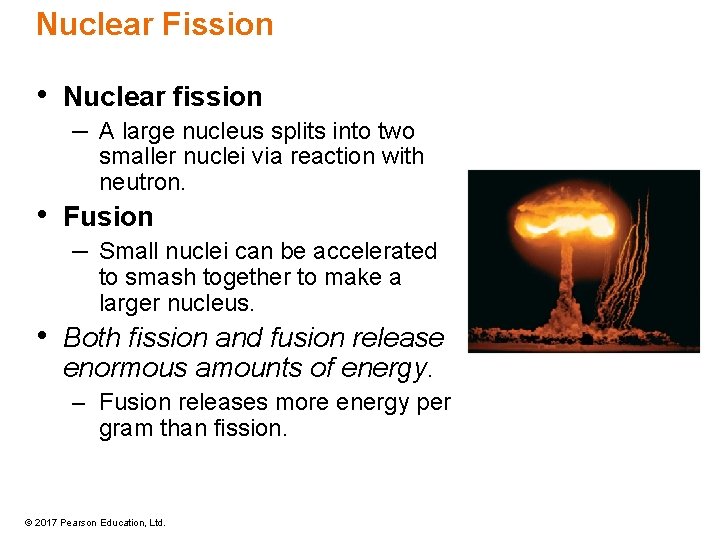 Nuclear Fission • Nuclear fission – A large nucleus splits into two smaller nuclei Nuclear Fission • Nuclear fission – A large nucleus splits into two smaller nuclei