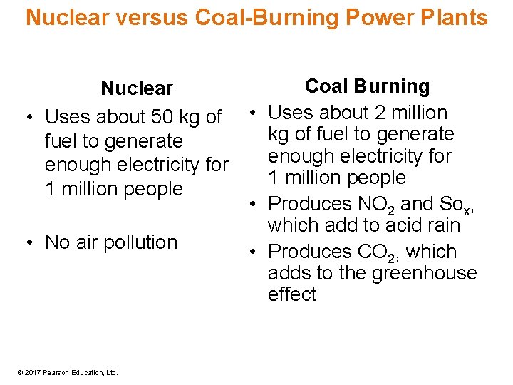 Nuclear versus Coal-Burning Power Plants Nuclear • Uses about 50 kg of fuel to Nuclear versus Coal-Burning Power Plants Nuclear • Uses about 50 kg of fuel to