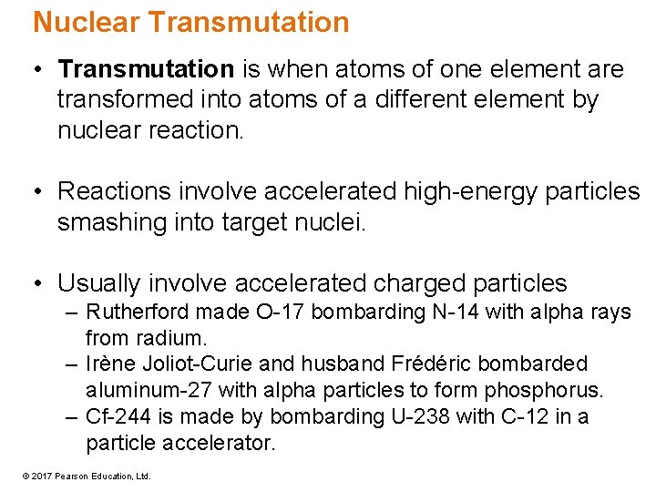 Nuclear Transmutation • Transmutation is when atoms of one element are transformed into atoms Nuclear Transmutation • Transmutation is when atoms of one element are transformed into atoms