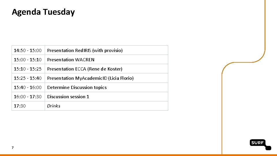 Agenda Tuesday 7 14: 50 - 15: 00 Presentation Red. IRIS (with provisio) 15: