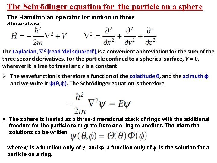 The Schrödinger equation for the particle on a sphere The Hamiltonian operator for motion